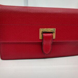 Lauren Ralph Lauren Wallet Red Pebbled Leather Gold Hardware EUC 7" x 4"
